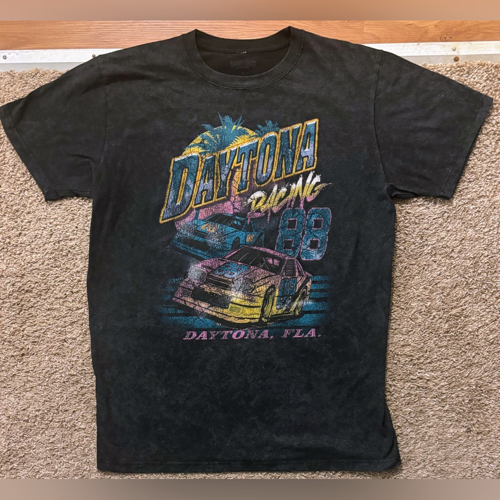 Thrift Shop Mens Lg Vintage Style Daytona Racing Black Graphic Tee Like New